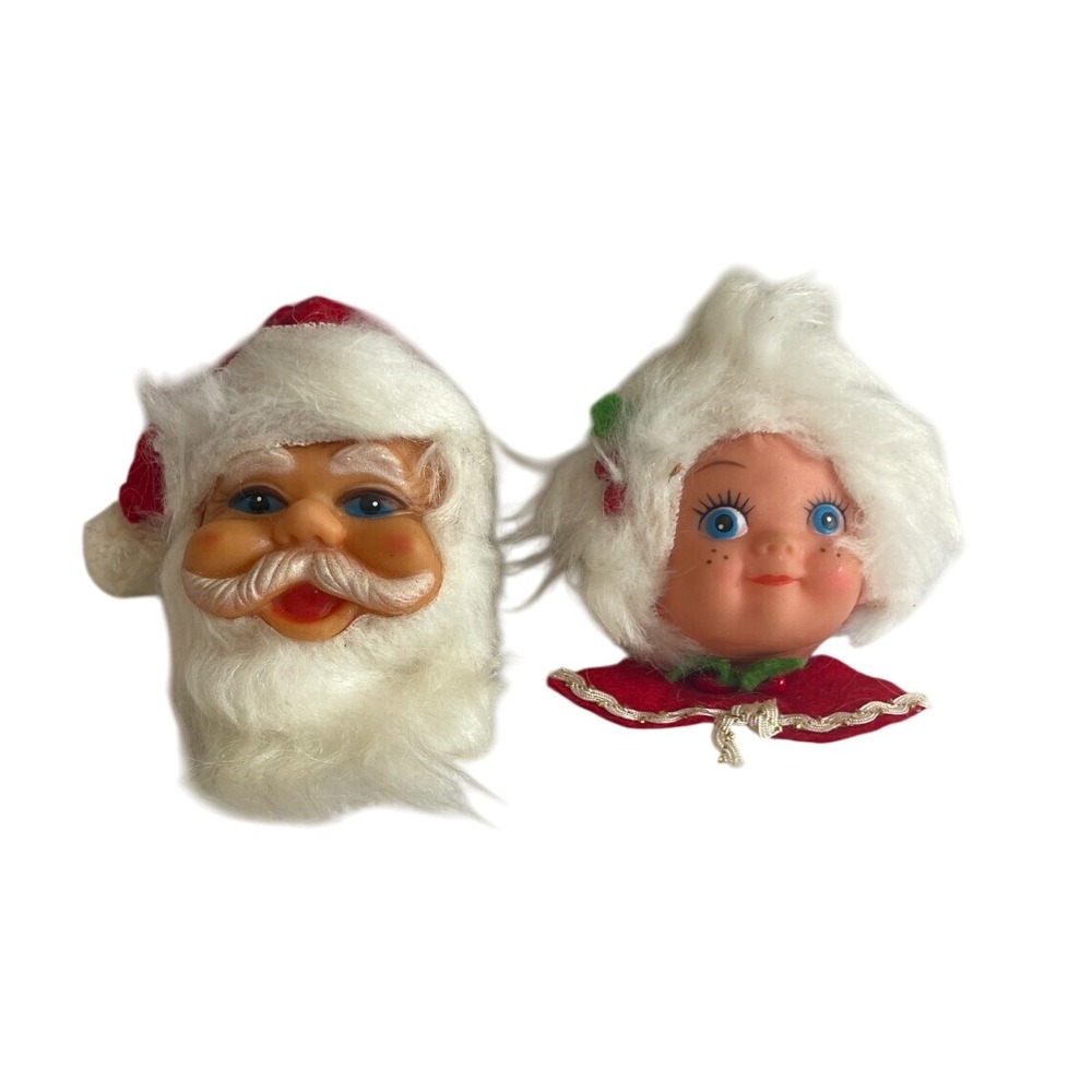 Vintage Christmas Santa Mrs. Claus Head Craft Doll Decoration Lot Magnetic‎